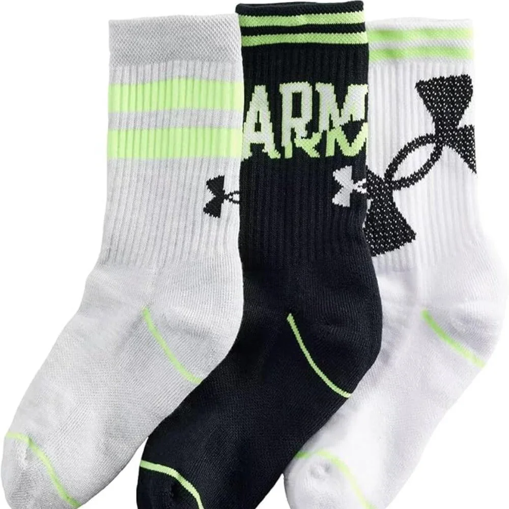 NEW Under Armour Phenom 3 pk Youth Crew Socks - Youth shoe size 4.5Y - 7